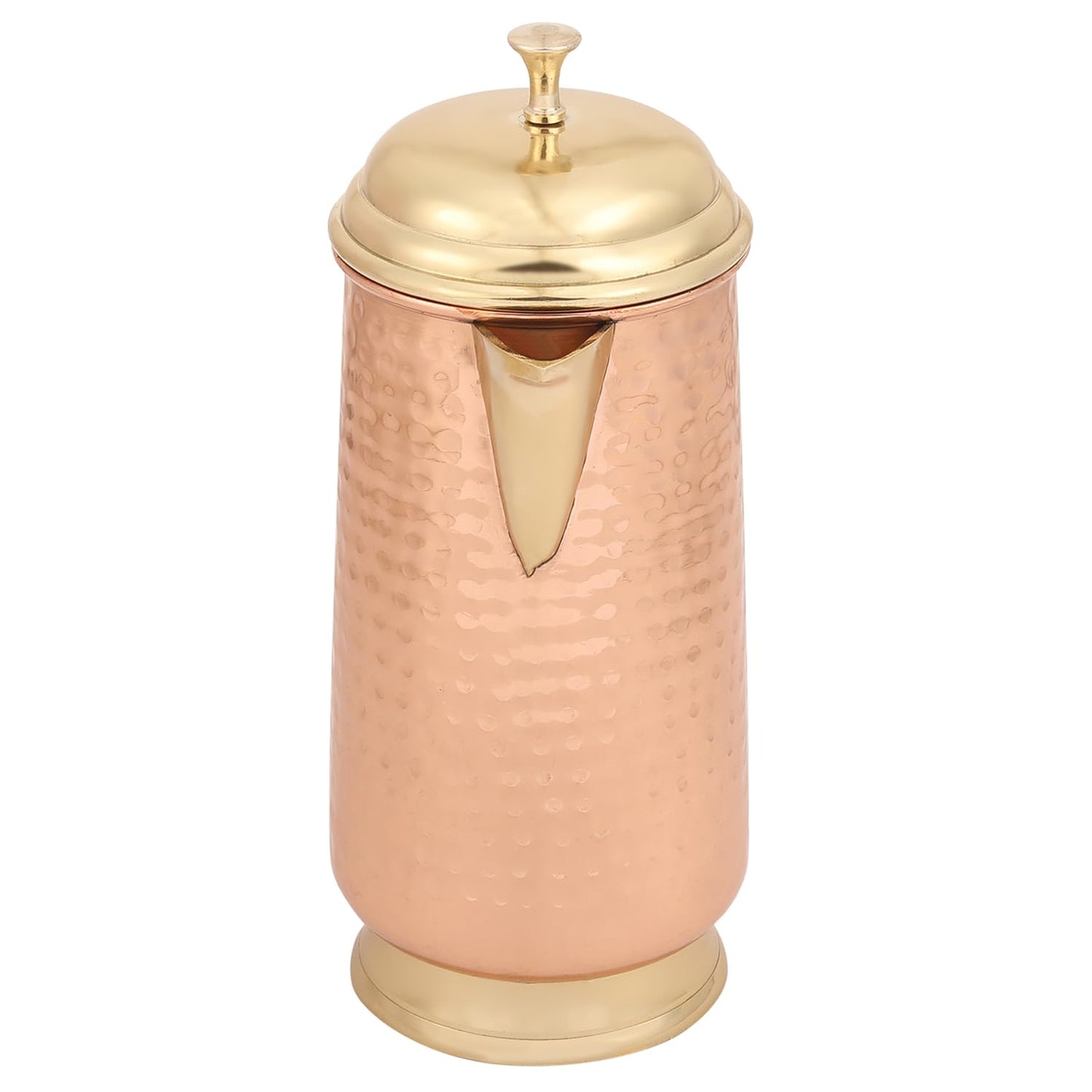 Mother copperware Jug with a Lid, for Ayurveda Health Benefit & Healing - Handcrafted Hammered Pitcher for Serving Storage Water, Capacity 2 LTR - Copper Water Jug (Talakona Copper Hammered Jug)