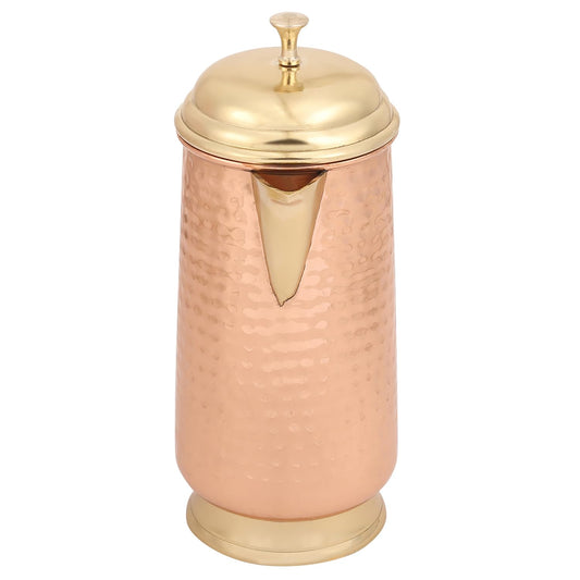 Mother copperware Jug with a Lid, for Ayurveda Health Benefit & Healing - Handcrafted Hammered Pitcher for Serving Storage Water, Capacity 2 LTR - Copper Water Jug (Talakona Copper Hammered Jug)