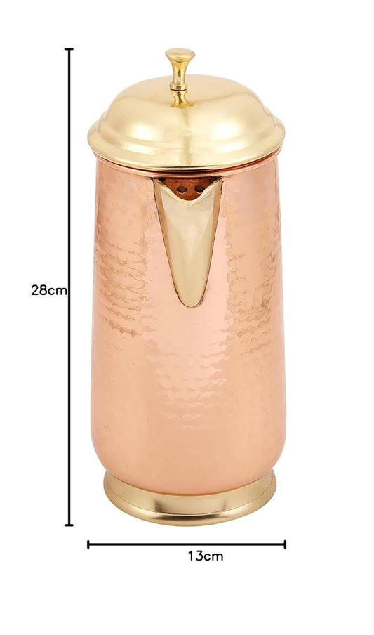 Mother Copperware Pure Copper Jug with a Lid, for Ayurveda Health Benefit & Healing - Solid Copper Handcrafted Hammered Pitcher for Serving Storage Water, Capacity 2 LTR - Copper Water Jug.