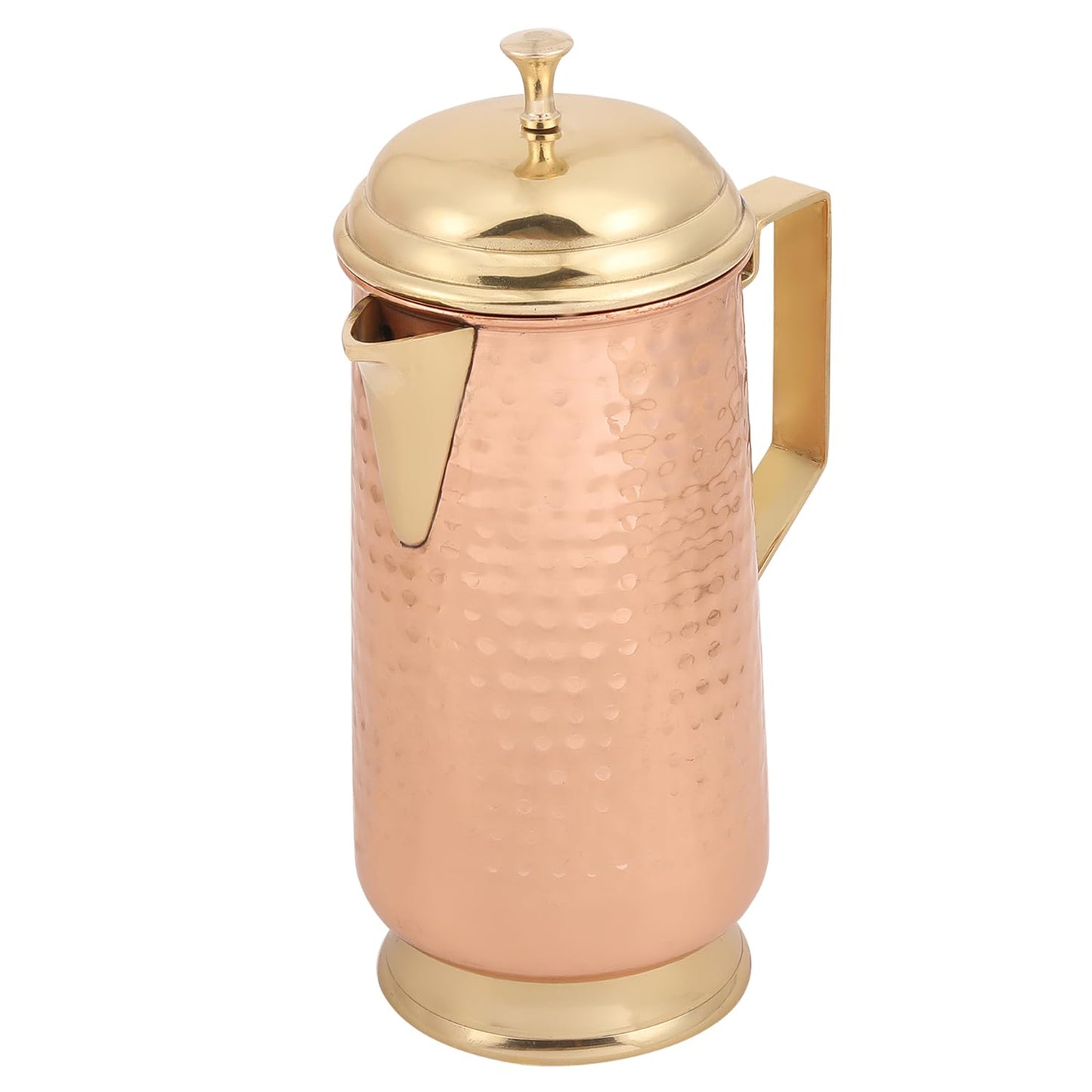 Mother copperware Jug with a Lid, for Ayurveda Health Benefit & Healing - Handcrafted Hammered Pitcher for Serving Storage Water, Capacity 2 LTR - Copper Water Jug (Talakona Copper Hammered Jug)