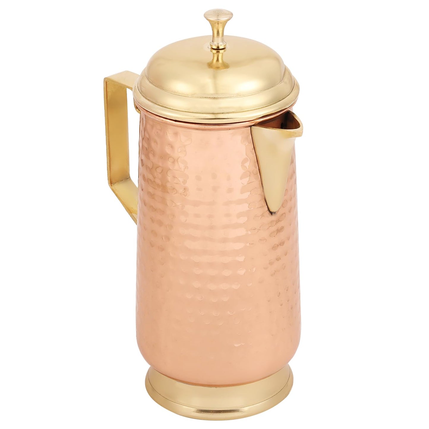 Mother copperware Jug with a Lid, for Ayurveda Health Benefit & Healing - Handcrafted Hammered Pitcher for Serving Storage Water, Capacity 2 LTR - Copper Water Jug (Talakona Copper Hammered Jug)