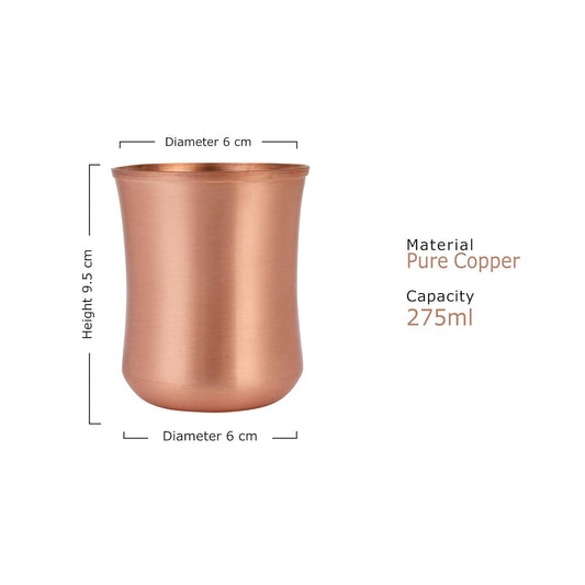 Mother Copperware Orinoco Pure Copper Tumbler Design Glass Set 2 Tumbler Cup with Lid, Drinking Serving Water, Yoga Ayurveda, Volume-275 ML.