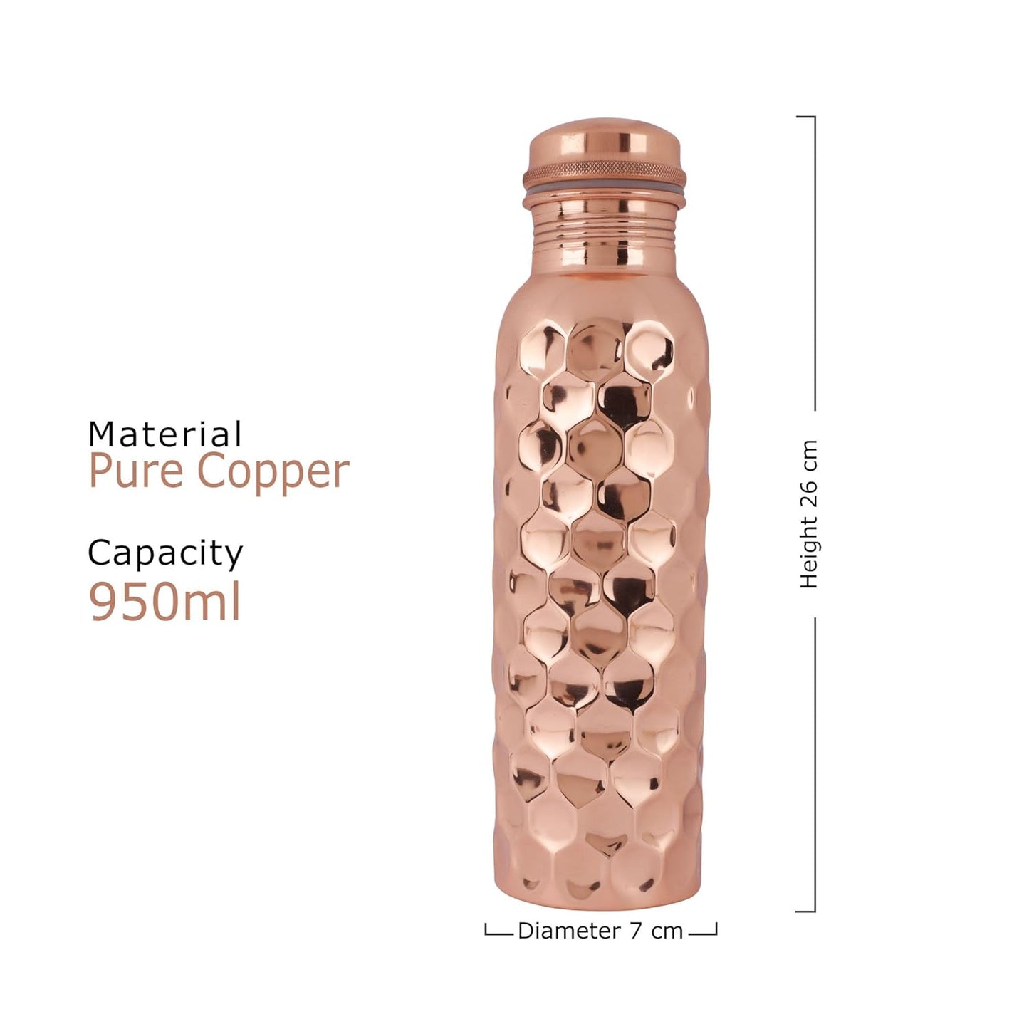Mother Copperware Diamond Copper Bottle, 950 ml, 1 Piece, Copper | Leak Proof | Eco-Friendly | Office Bottle | Gym Bottle | Yoga Bottle | Home | Kitchen | Hiking | Travel Bottle