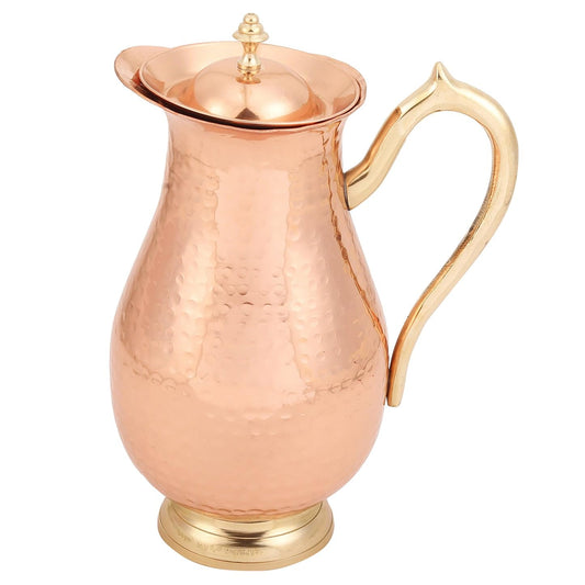 Mother Copperware Pure Copper Jug with a Lid, for Ayurveda Health Benefit & Healing - Solid Copper Handcrafted Hammered Pitcher for Serving Storage Water, Capacity 2 LTR - Copper Water Jug