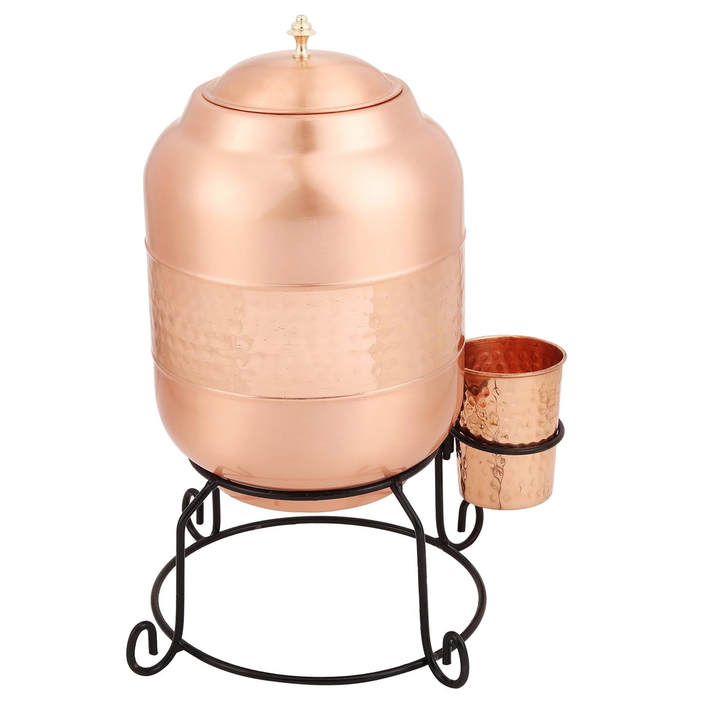 Mother Copperware 5 Litre Hammered Copper Water Dispenser (Matka) Container Pot with 1 Pure Copper Glasses Pure Copper and Ayurvedic Health Benefits