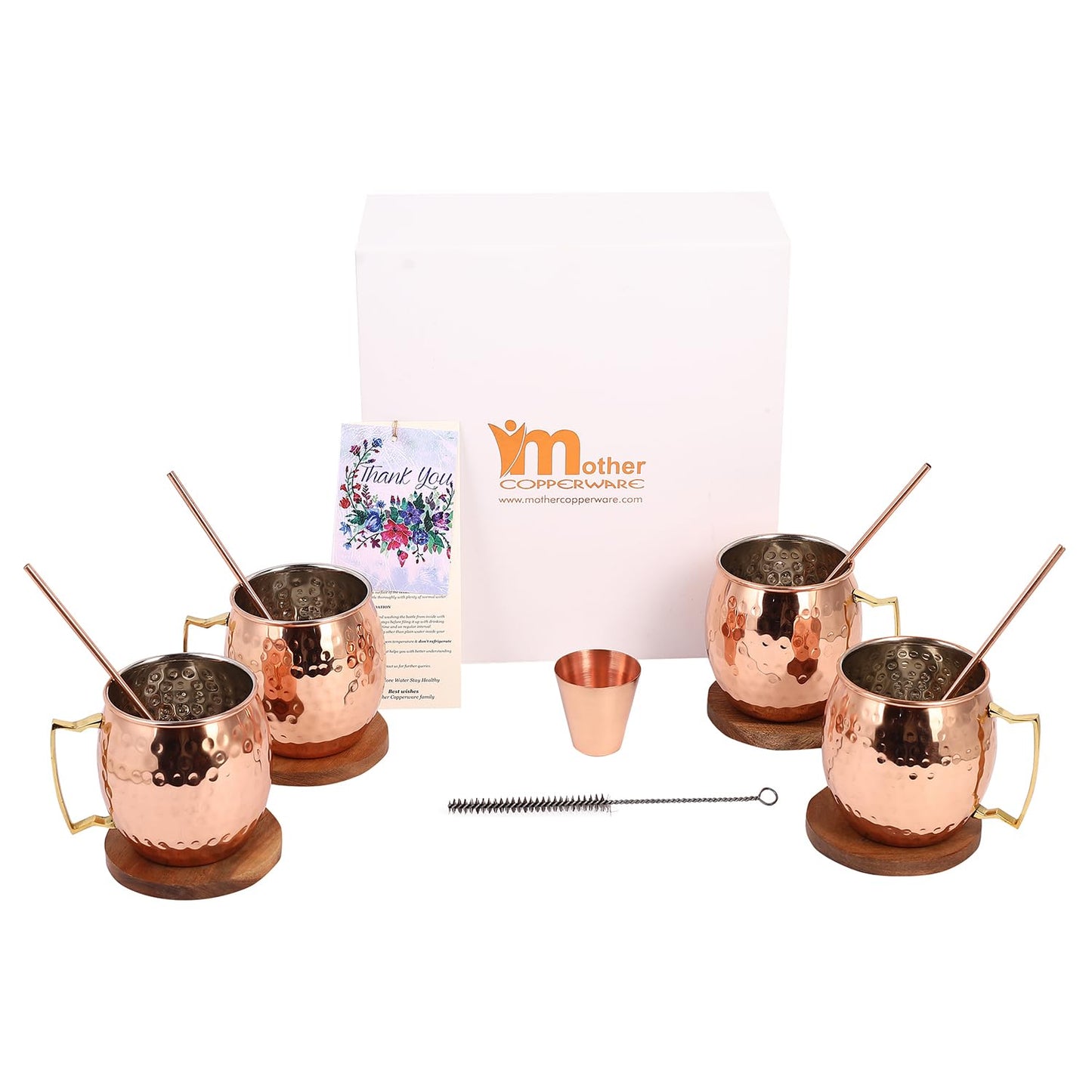 Mother Copperware 4 Mugs Gift Set -500ml (4 Piece) - Leak-Proof, Ayurvedic Health Benefit Copper Mug Set.