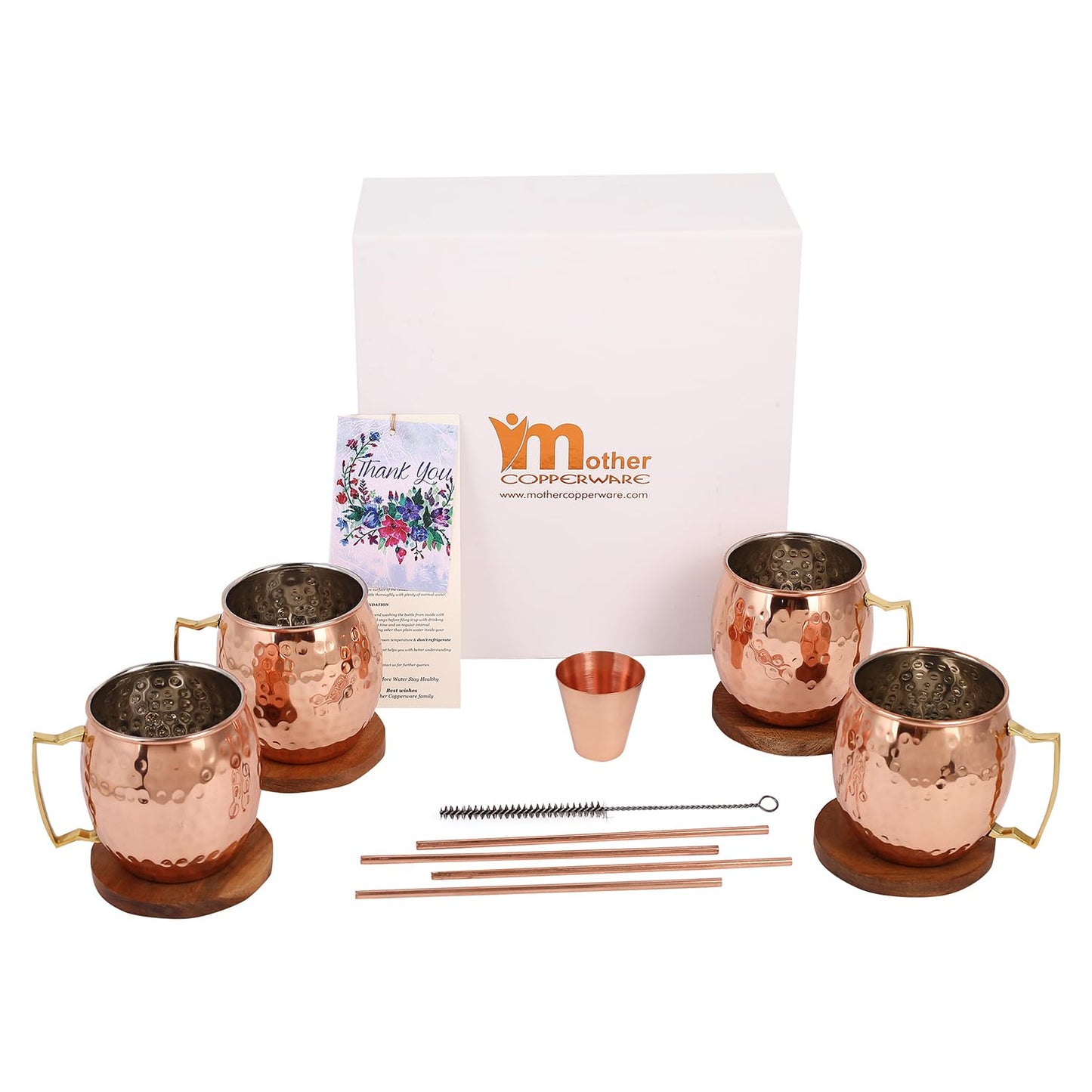 Mother Copperware 4 Mugs Gift Set -500ml (4 Piece) - Leak-Proof, Ayurvedic Health Benefit Copper Mug Set.