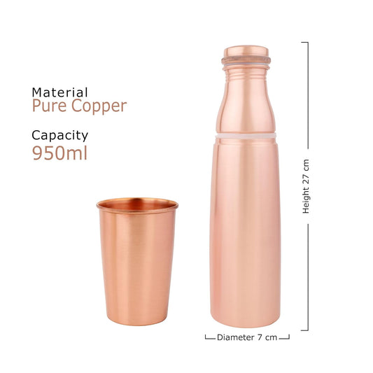 Mother copperware Mount Everest Copper Bottle, 950 ml, 1 Piece, Copper | Leak Proof | Office Bottle | Gym Bottle | Yoga Bottle | Home | Kitchen | Hiking | Treking Bottle | Travel Bottle.