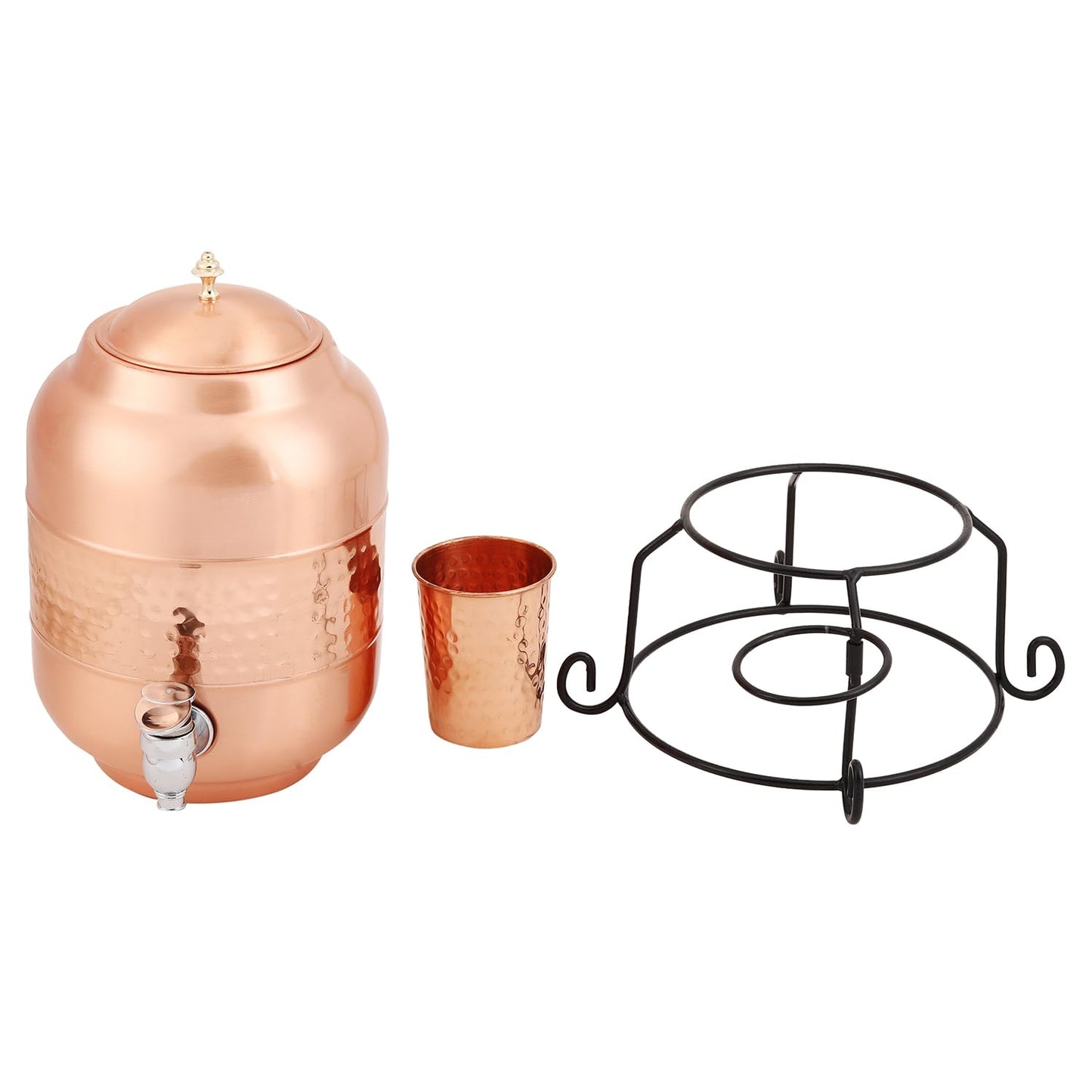 Mother Copperware 5 Litre Hammered Copper Water Dispenser (Matka) Container Pot with 1 Pure Copper Glasses Pure Copper and Ayurvedic Health Benefits