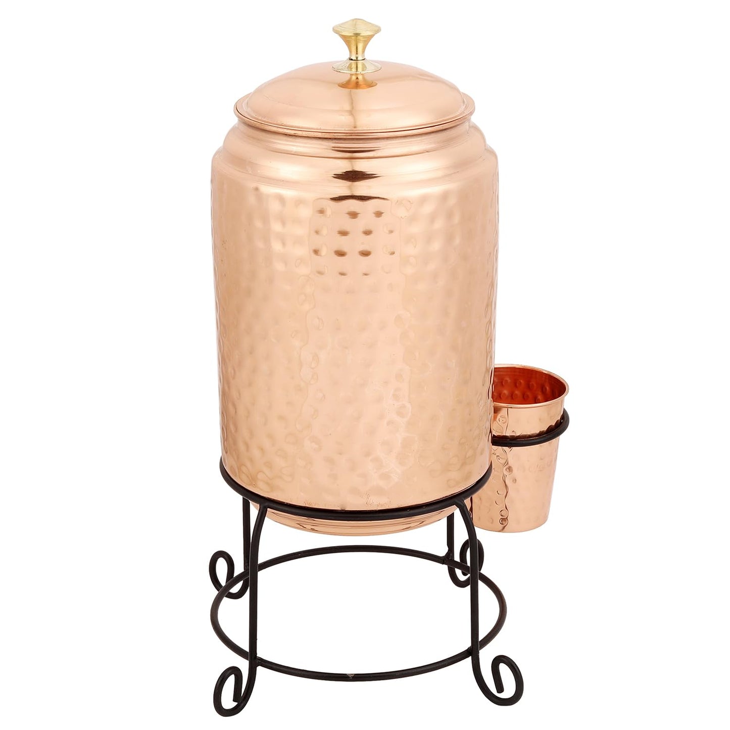 Mother Copperware Kempty Copper Water Pot 5 Litre Hammered Copper Water Dispenser (Matka) Container Pot with 1 Pure Copper Glasses Pure Copper and Ayurvedic Health Benefits.