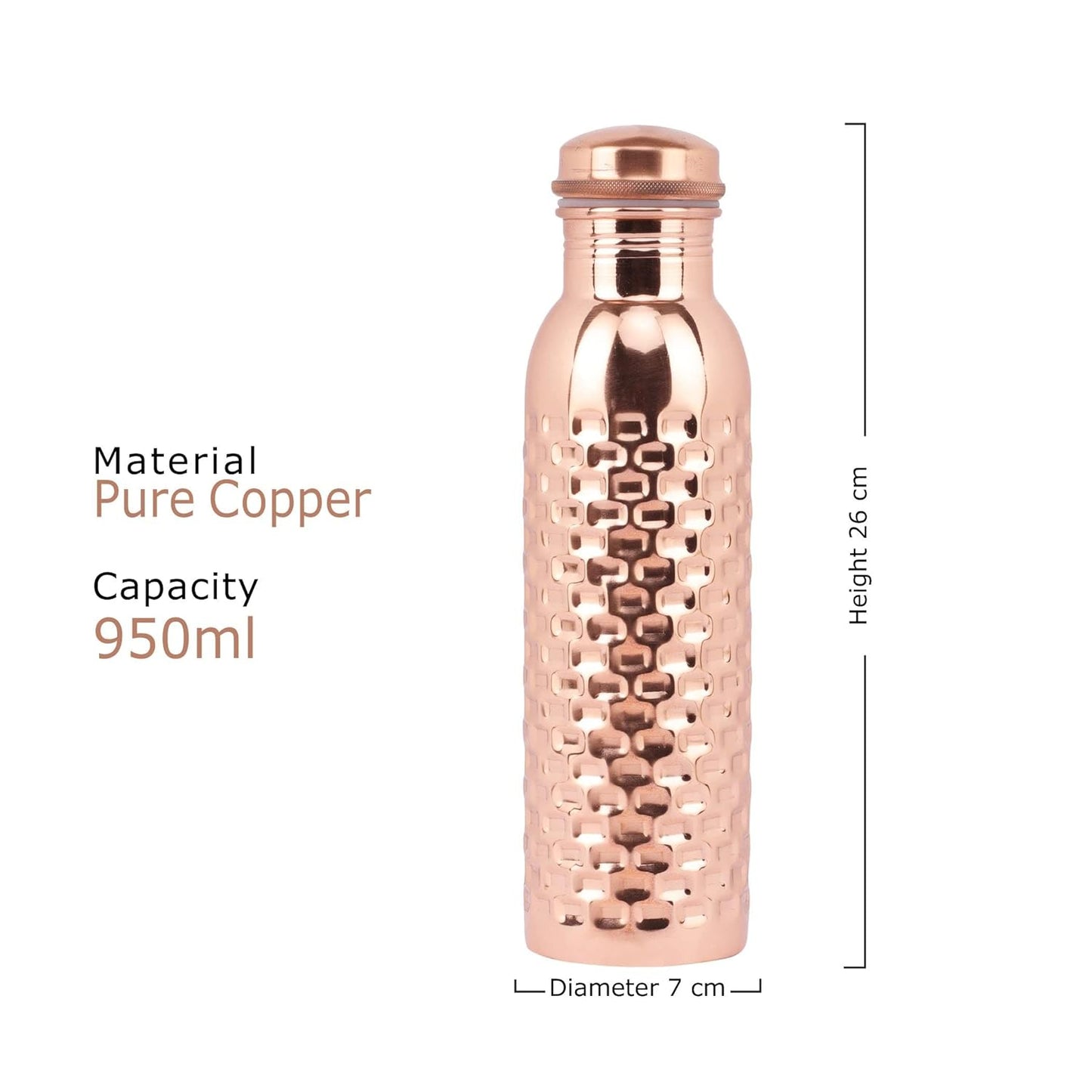 Mother Copperware Accu Copper Bottle, 950 ml, 1 Piece, Copper | Leak Proof | Eco-Friendly | Office Bottle | Gym Bottle | Yoga Bottle | Home | Kitchen | Hiking | Travel Bottle
