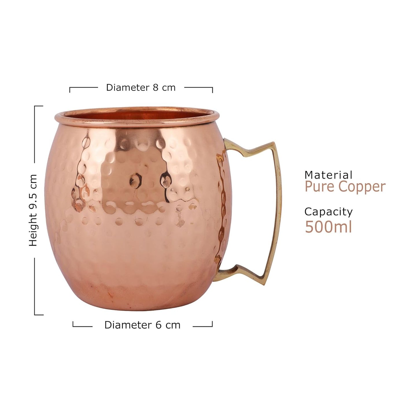 Mother Copperware 4 Mugs Gift Set -500ml (4 Piece) - Leak-Proof, Ayurvedic Health Benefit Copper Mug Set.