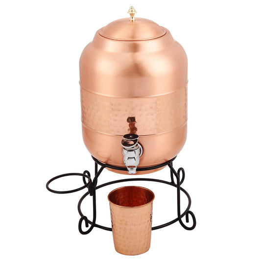Mother Copperware 5 Litre Hammered Copper Water Dispenser (Matka) Container Pot with 1 Pure Copper Glasses Pure Copper and Ayurvedic Health Benefits
