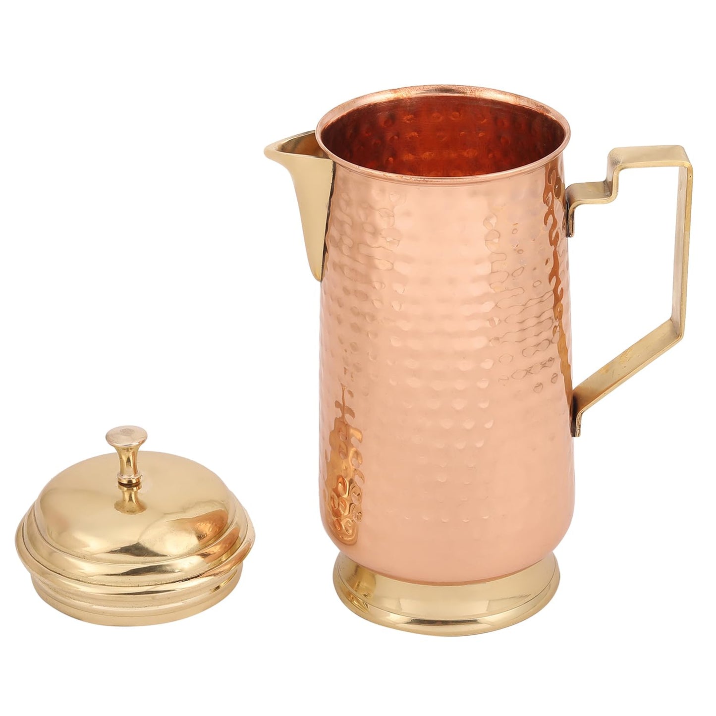 Mother copperware Jug with a Lid, for Ayurveda Health Benefit & Healing - Handcrafted Hammered Pitcher for Serving Storage Water, Capacity 2 LTR - Copper Water Jug (Talakona Copper Hammered Jug)