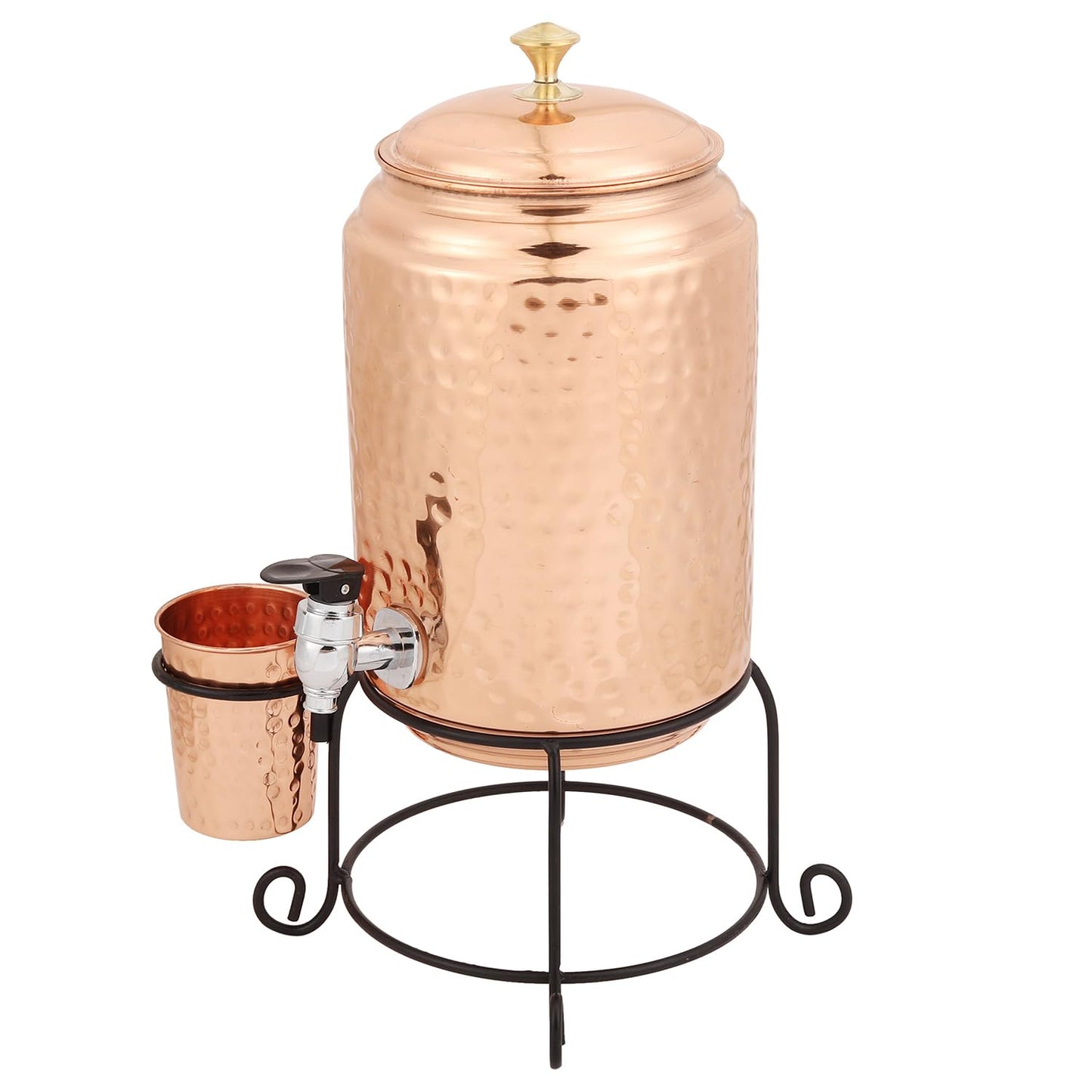 Mother Copperware Kempty Copper Water Pot 5 Litre Hammered Copper Water Dispenser (Matka) Container Pot with 1 Pure Copper Glasses Pure Copper and Ayurvedic Health Benefits.