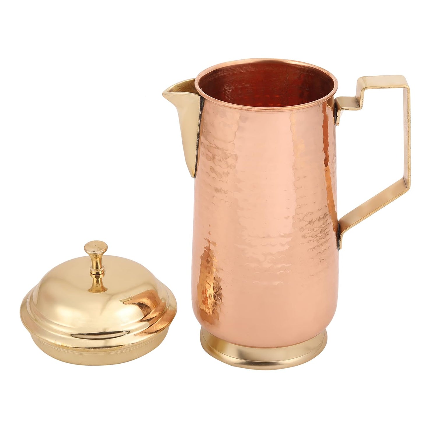 Mother Copperware Pure Copper Jug with a Lid, for Ayurveda Health Benefit & Healing - Solid Copper Handcrafted Hammered Pitcher for Serving Storage Water, Capacity 2 LTR - Copper Water Jug.