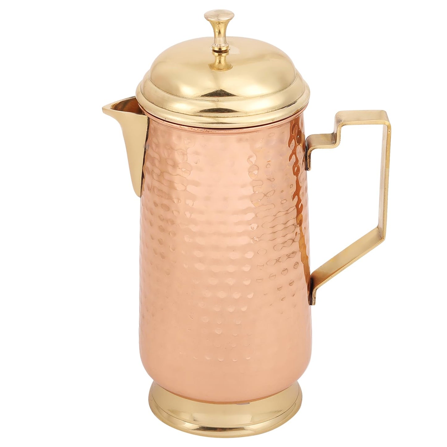 Mother copperware Jug with a Lid, for Ayurveda Health Benefit & Healing - Handcrafted Hammered Pitcher for Serving Storage Water, Capacity 2 LTR - Copper Water Jug (Talakona Copper Hammered Jug)
