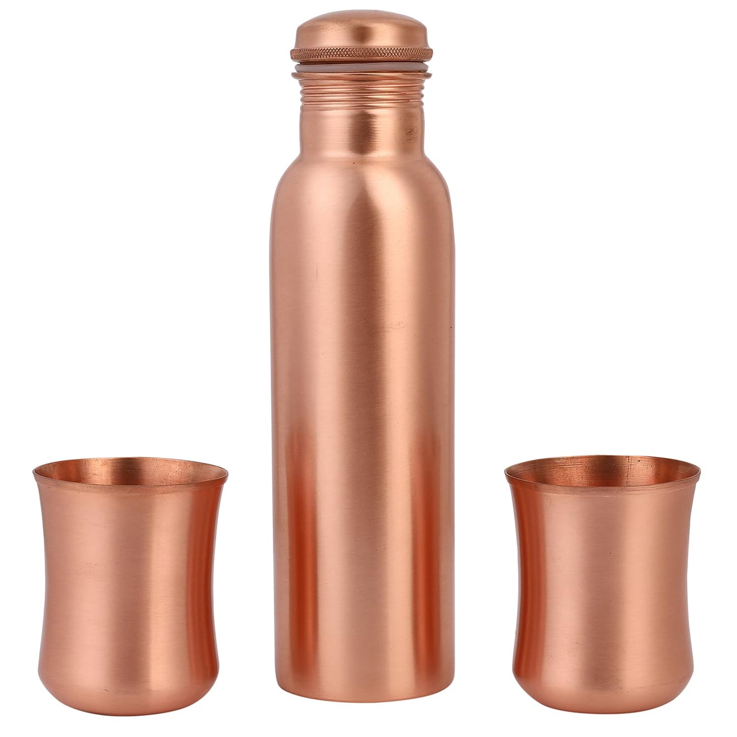 Mother copperware Curved Glass Bottle Gift Set with 2 Copper Glasses with Ayurvedic Health Benefits Used for Household and Gifting Purposes.Diwali Gift Sets