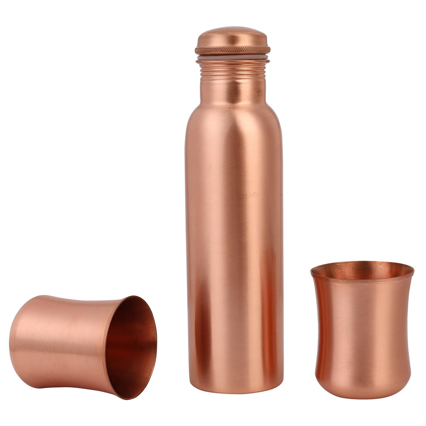 Mother copperware Curved Glass Bottle Gift Set with 2 Copper Glasses with Ayurvedic Health Benefits Used for Household and Gifting Purposes.Diwali Gift Sets