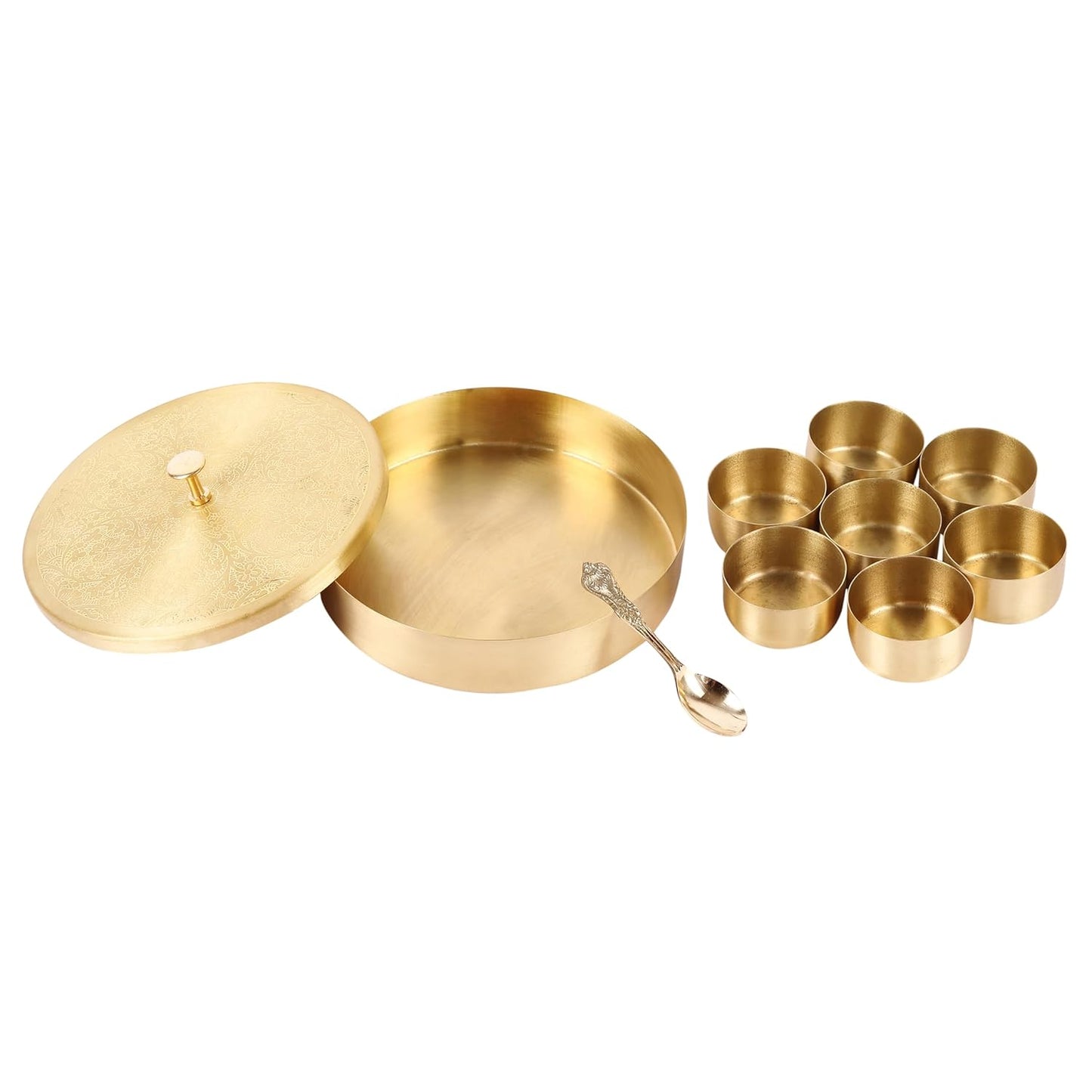 Mother copperware Pangong Brass Spice Box – Handcrafted Masala Dabba with 7 Containers (40ml Each) & Spoon | Traditional Brass Masala Box for Kitchen