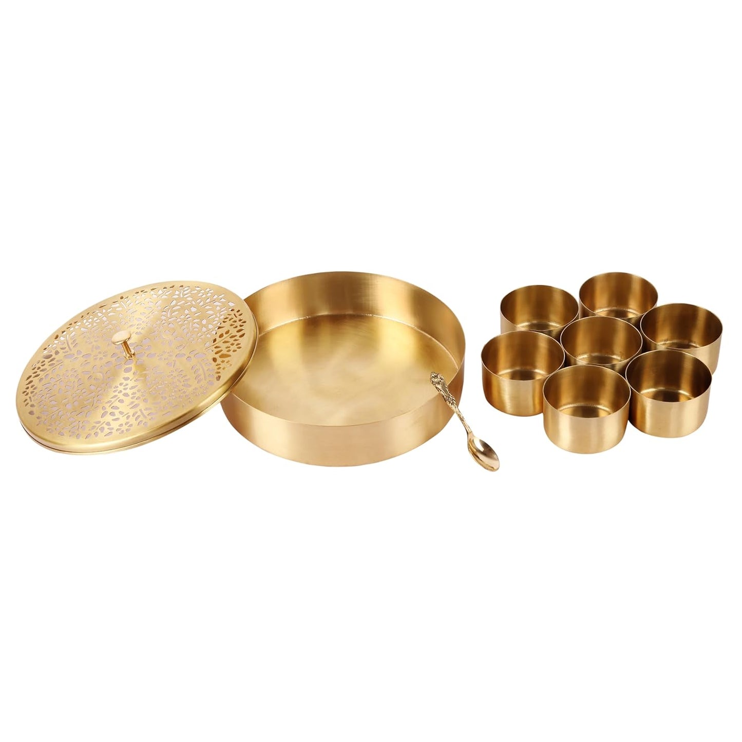 Mother copperware Nainital Brass Spice Box – Handcrafted Masala Dabba with 7 Containers (40ml Each) & Spoon | Traditional Brass Masala Box for Kitchen