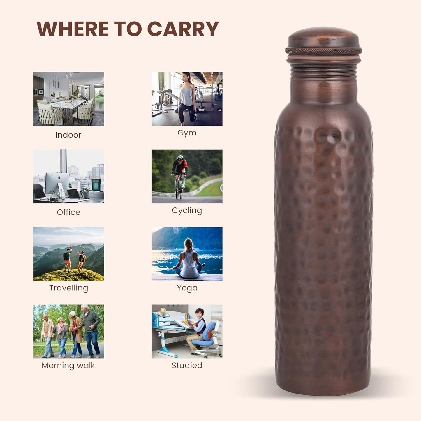 Mother Copperware Designer Copper Bottle, 950 ml, Copper | Leak Proof | Eco-Friendly|Office Bottle | Gym Bottle | Yoga Bottle | Home | Kitchen | Hiking | Treking Bottle | Travel Bottle