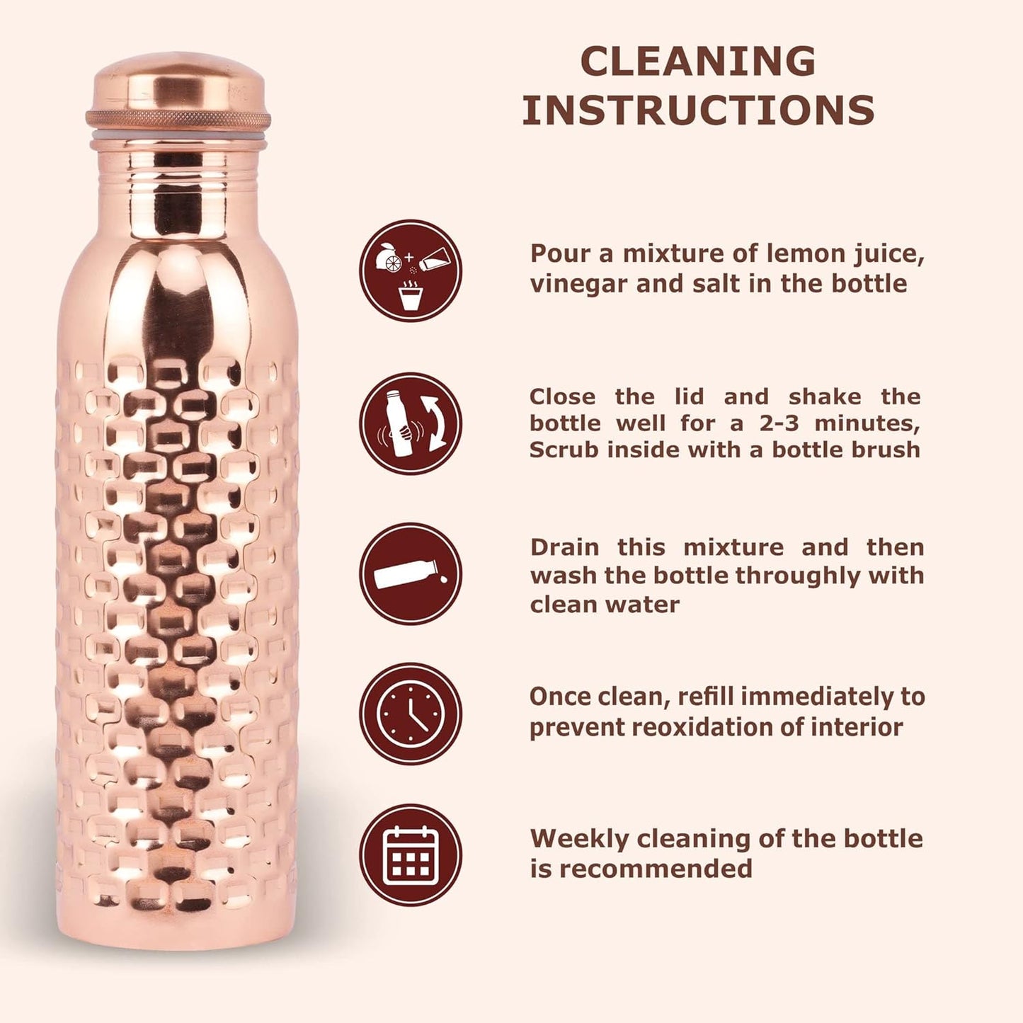 Mother Copperware Accu Copper Bottle, 950 ml, 1 Piece, Copper | Leak Proof | Eco-Friendly | Office Bottle | Gym Bottle | Yoga Bottle | Home | Kitchen | Hiking | Travel Bottle