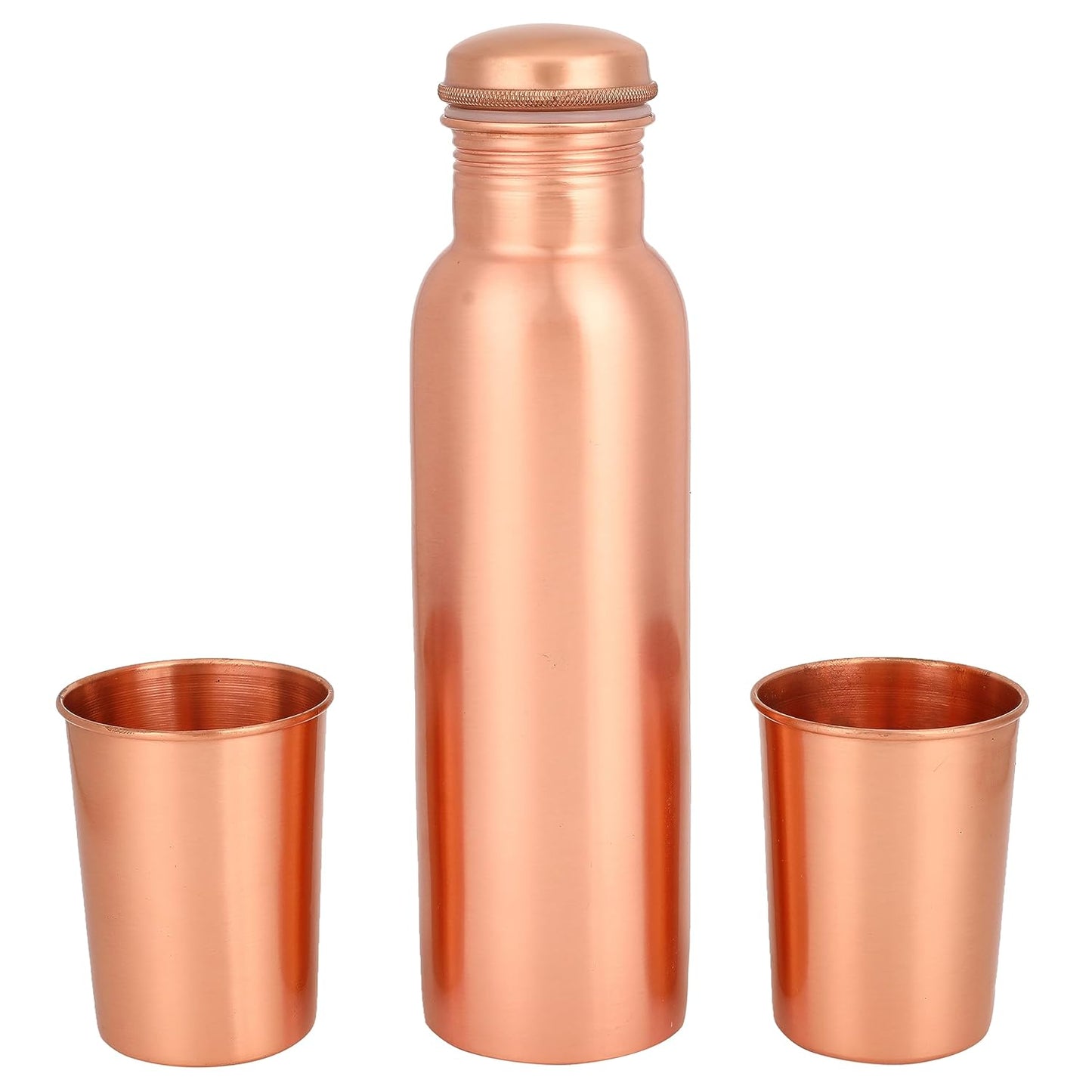 Mother copperware Copper Bottle Gift Set with 2 Copper Glasses with Ayurvedic Health Benefits Used for Household and Gifting Purposes.