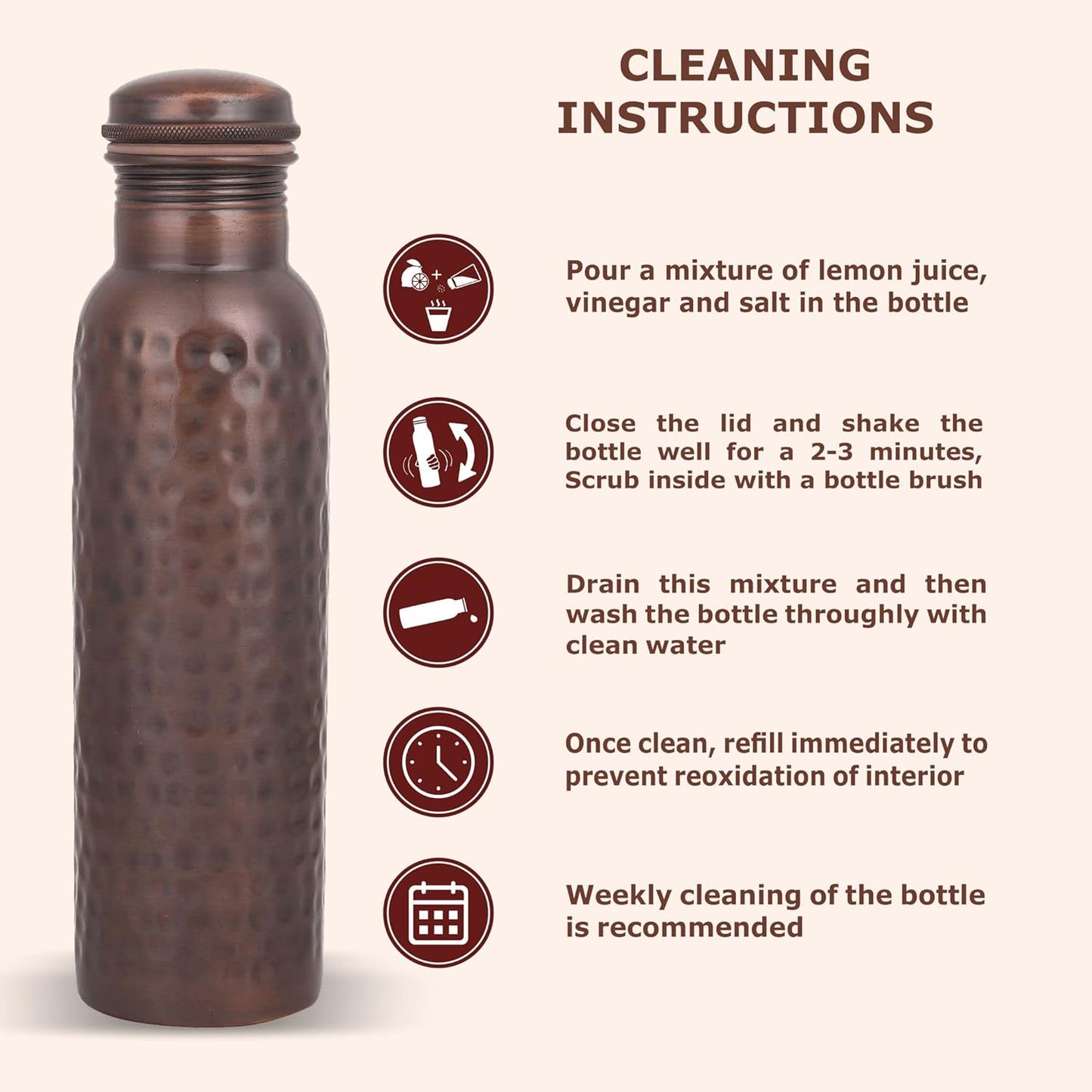 Mother Copperware Designer Copper Bottle, 950 ml, Copper | Leak Proof | Eco-Friendly|Office Bottle | Gym Bottle | Yoga Bottle | Home | Kitchen | Hiking | Treking Bottle | Travel Bottle