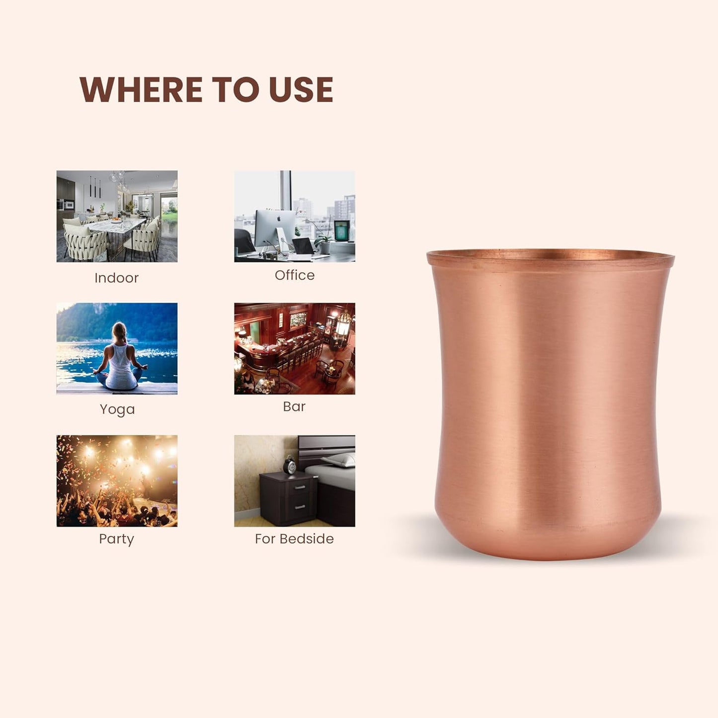 Mother Copperware Orinoco Pure Copper Tumbler Design Glass Set 2 Tumbler Cup with Lid, Drinking Serving Water, Yoga Ayurveda, Volume-275 ML.