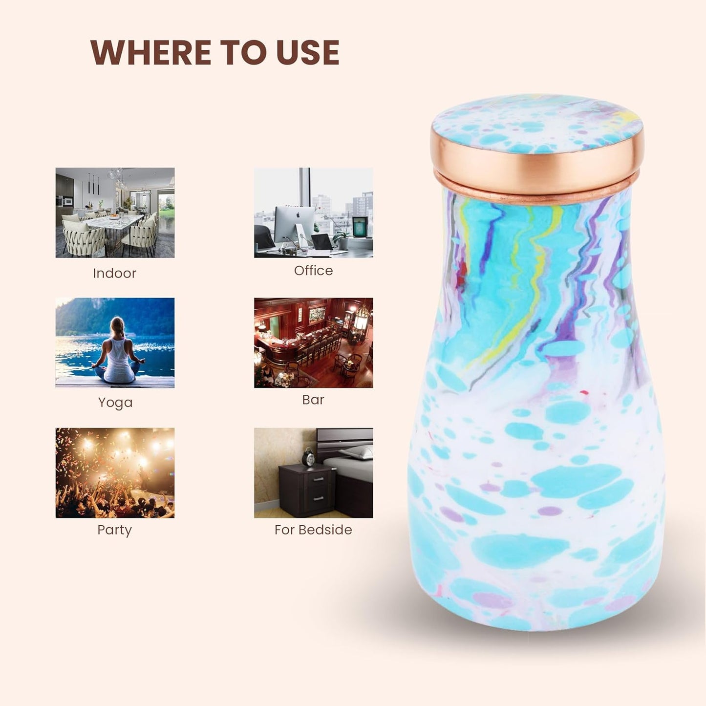 Mother Copperware Thames Pure Copper Carafe | Bedside Water Carafe | Carafe with Glass| Bedroom Jar | Bedside Carafes with Tumbler/Glass with Lid | with Lacqure Coating 1000 ML.