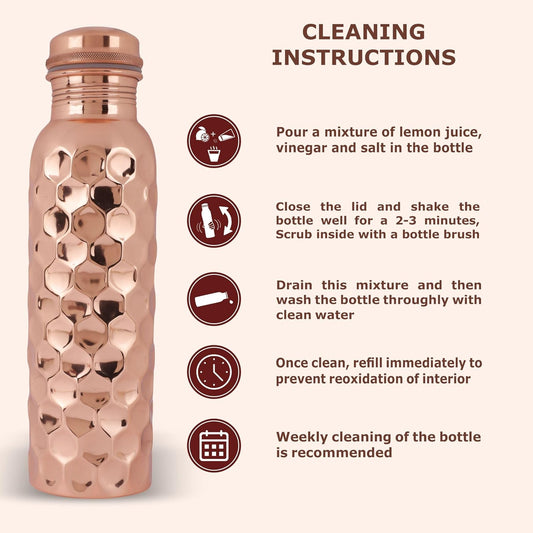 Mother Copperware Diamond Copper Bottle, 950 ml, 1 Piece, Copper | Leak Proof | Eco-Friendly | Office Bottle | Gym Bottle | Yoga Bottle | Home | Kitchen | Hiking | Travel Bottle