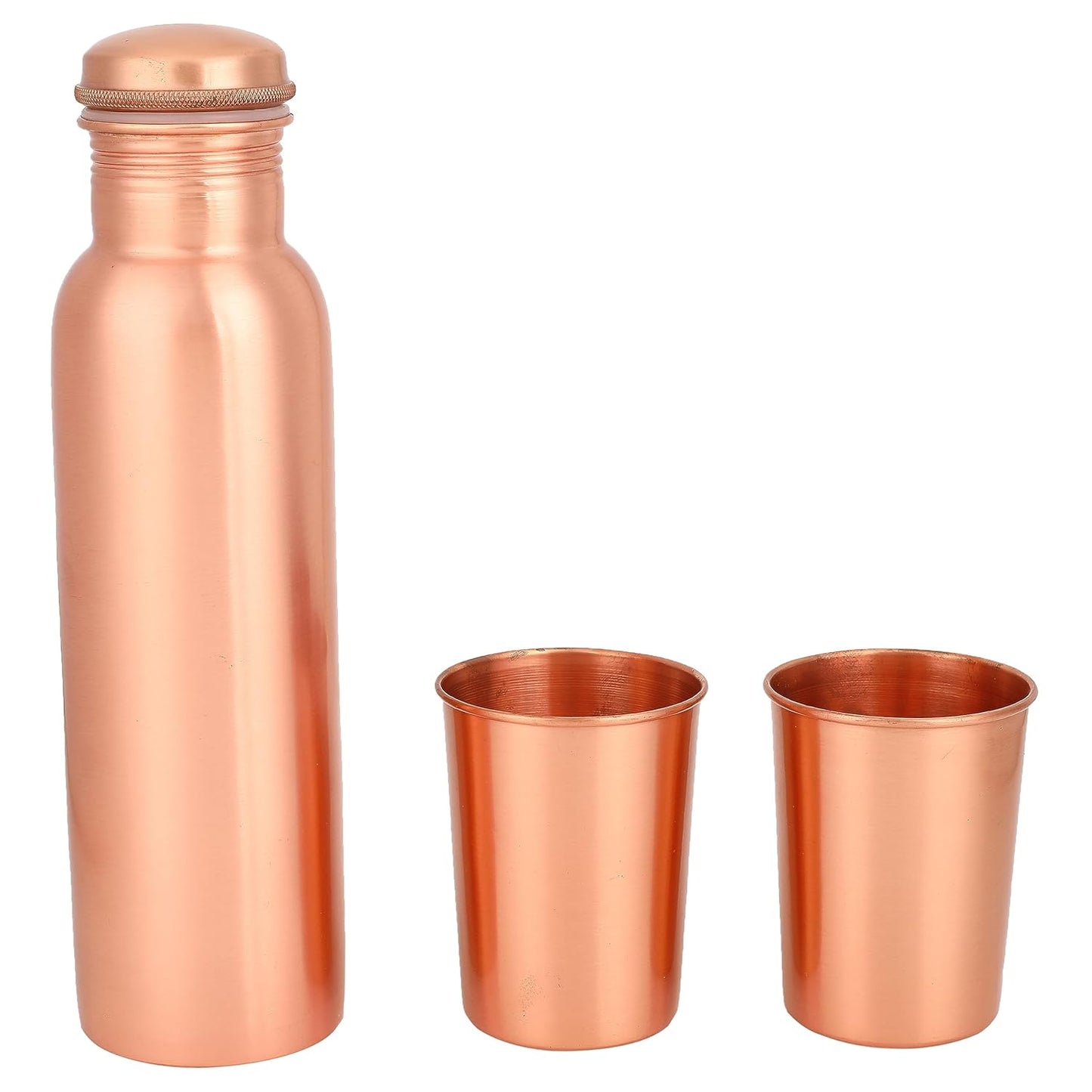 Mother copperware Copper Bottle Gift Set with 2 Copper Glasses with Ayurvedic Health Benefits Used for Household and Gifting Purposes.