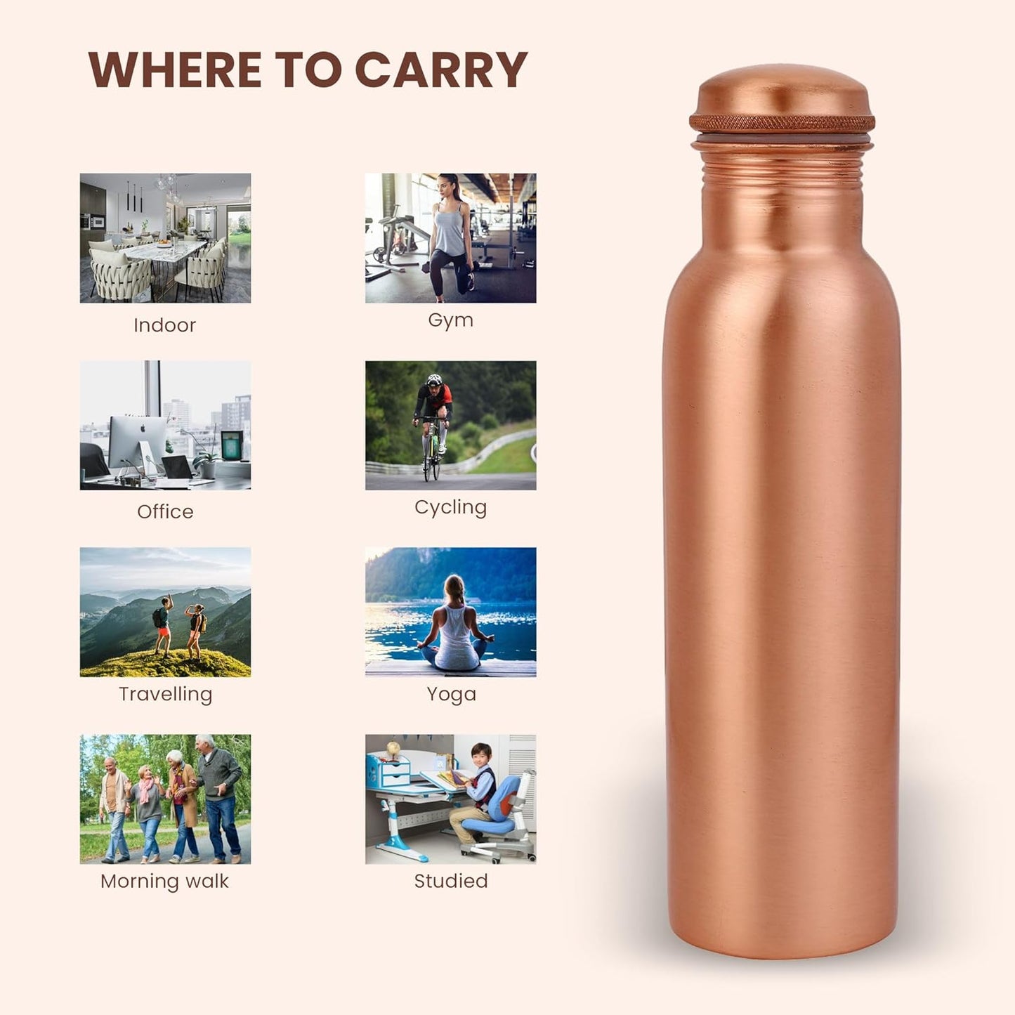 Mother Copperware Godavari Pure Copper Water Bottle -950ml I Leak-Proof, Ayurvedic Health Benefit Copper,Eco-Friendly Metal.