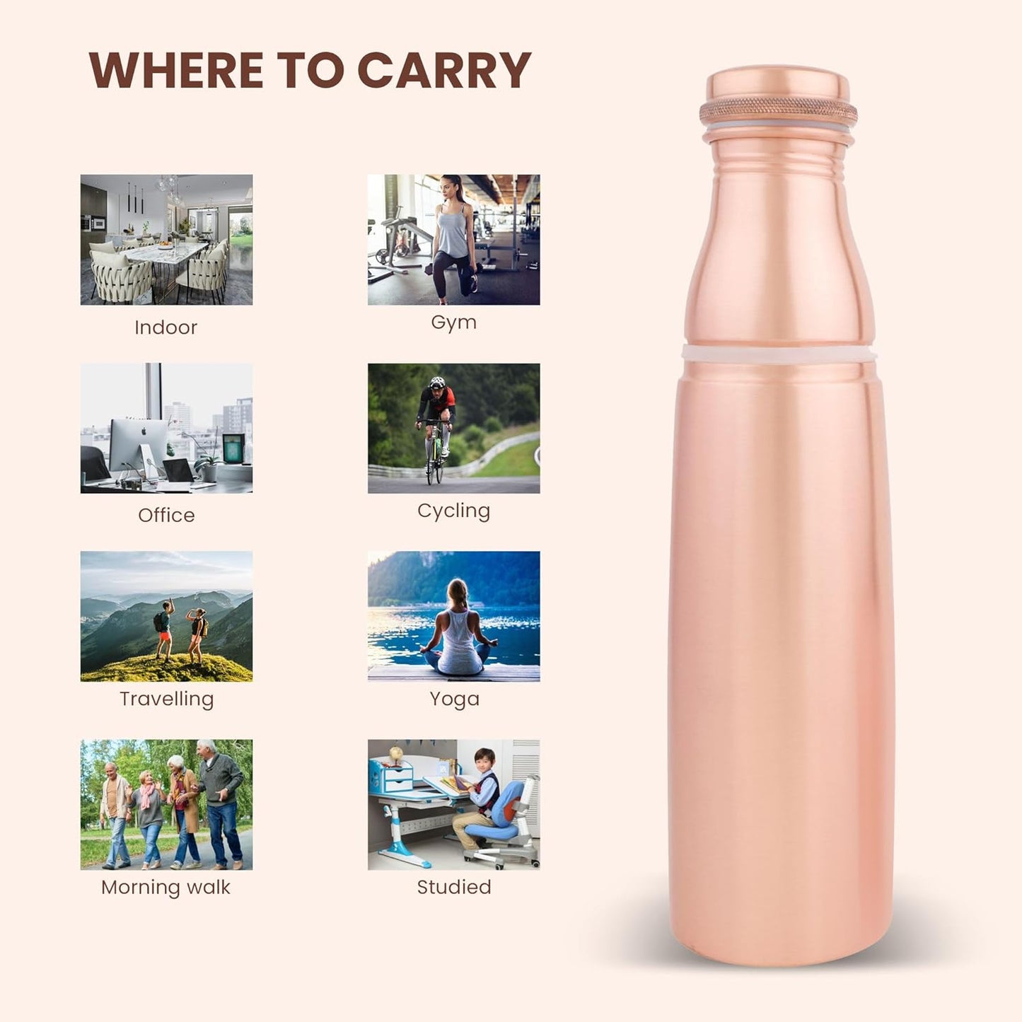 Mother copperware Mount Everest Copper Bottle, 950 ml, 1 Piece, Copper | Leak Proof | Office Bottle | Gym Bottle | Yoga Bottle | Home | Kitchen | Hiking | Treking Bottle | Travel Bottle.