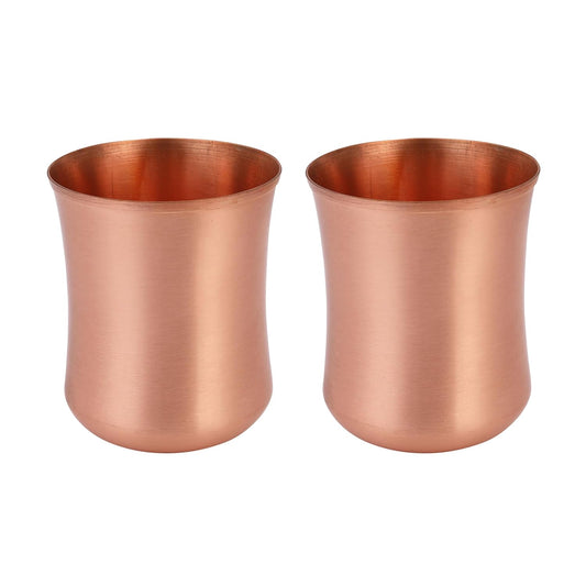 Mother Copperware Orinoco Pure Copper Tumbler Design Glass Set 2 Tumbler Cup with Lid, Drinking Serving Water, Yoga Ayurveda, Volume-275 ML.