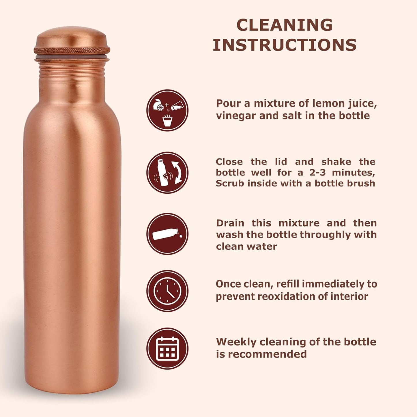 Mother Copperware Godavari Pure Copper Water Bottle -950ml I Leak-Proof, Ayurvedic Health Benefit Copper,Eco-Friendly Metal.