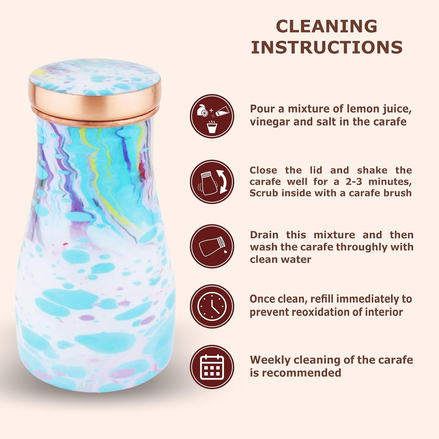 Mother Copperware Thames Pure Copper Carafe | Bedside Water Carafe | Carafe with Glass| Bedroom Jar | Bedside Carafes with Tumbler/Glass with Lid | with Lacqure Coating 1000 ML.
