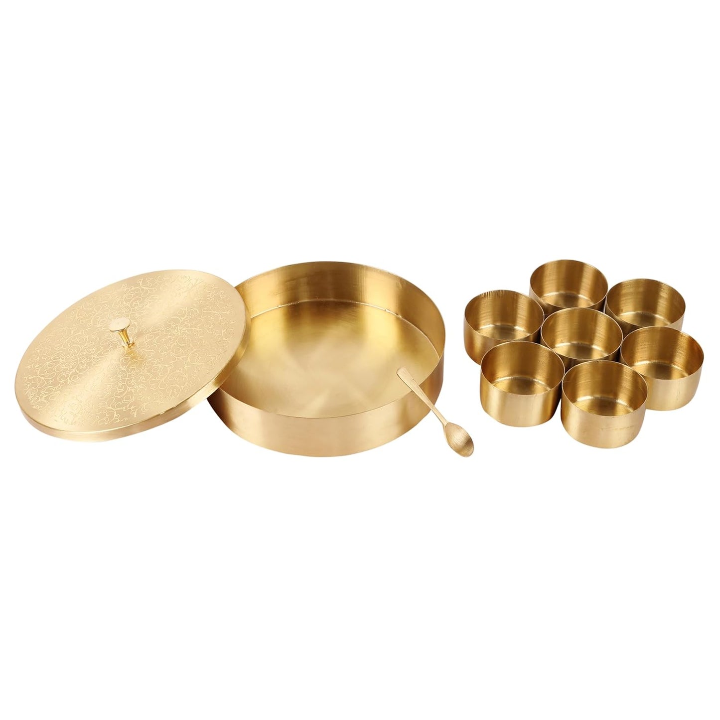 Mother copperware Chilika Brass Spice Box – Handcrafted Masala Dabba with 7 Containers (40ml Each) & Spoon | Traditional Brass Masala Box for Kitchen
