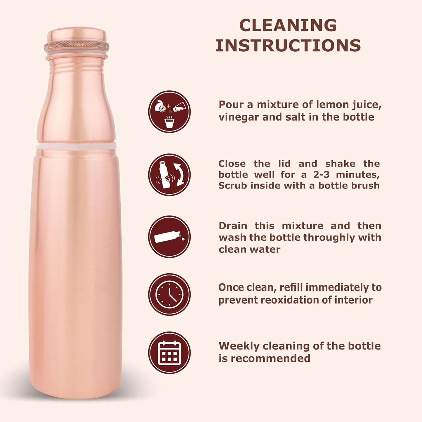 Mother copperware Mount Everest Copper Bottle, 950 ml, 1 Piece, Copper | Leak Proof | Office Bottle | Gym Bottle | Yoga Bottle | Home | Kitchen | Hiking | Treking Bottle | Travel Bottle.