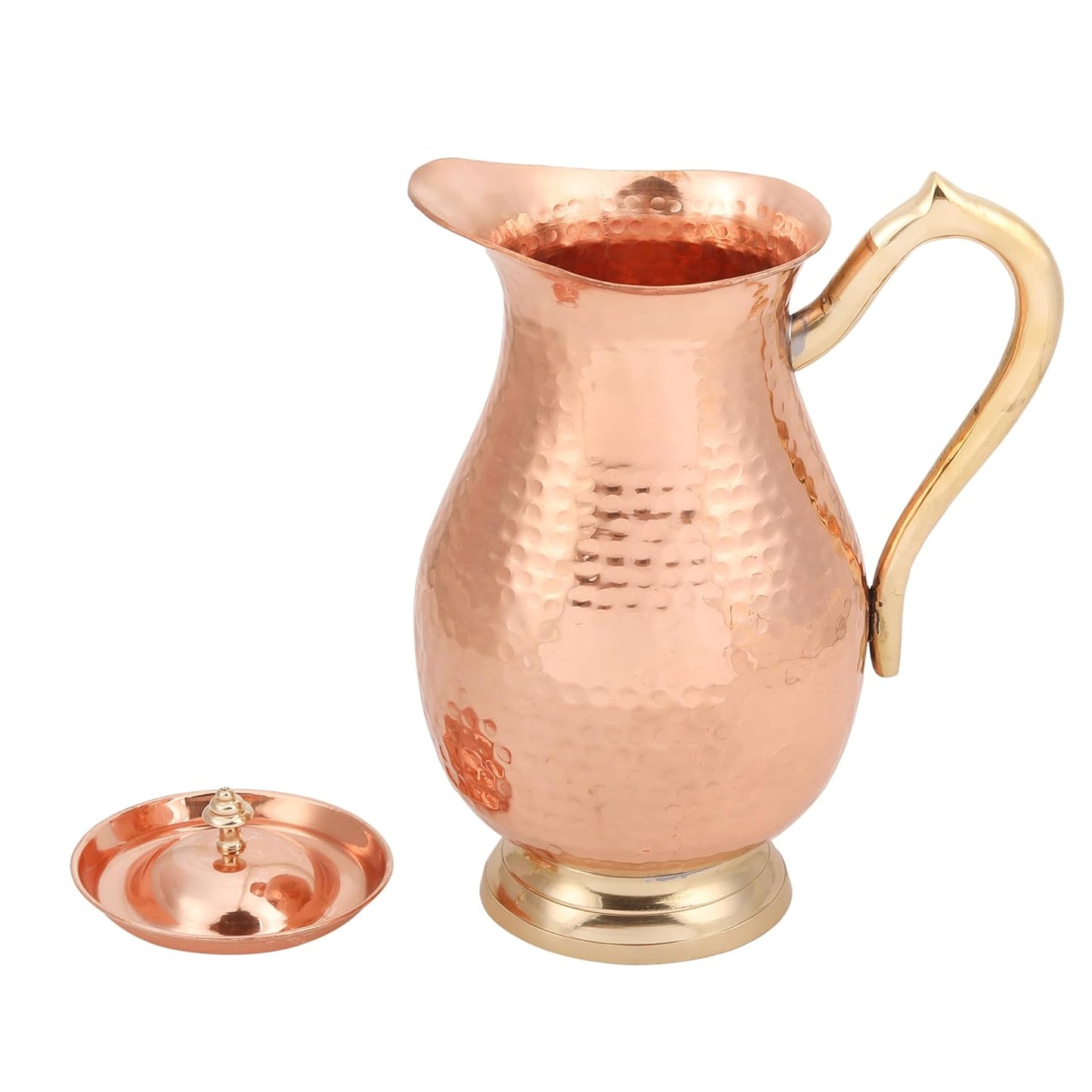 Mother Copperware Pure Copper Jug with a Lid, for Ayurveda Health Benefit & Healing - Solid Copper Handcrafted Hammered Pitcher for Serving Storage Water, Capacity 2 LTR - Copper Water Jug