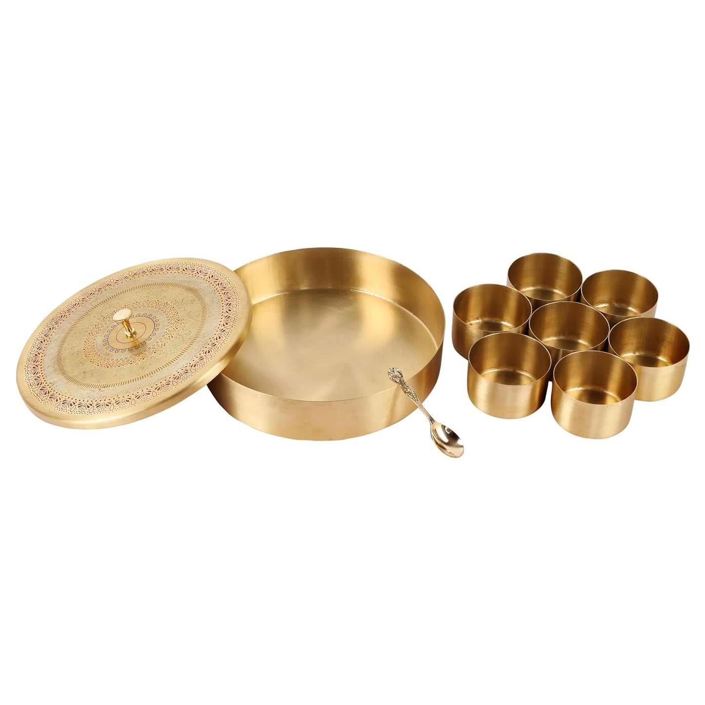 Mother copperware Pichola Brass Spice Box – Handcrafted Masala Dabba with 7 Containers (40ml Each) & Spoon | Traditional Brass Masala Box for Kitchen