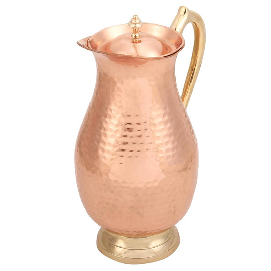 Mother Copperware Pure Copper Jug with a Lid, for Ayurveda Health Benefit & Healing - Solid Copper Handcrafted Hammered Pitcher for Serving Storage Water, Capacity 2 LTR - Copper Water Jug