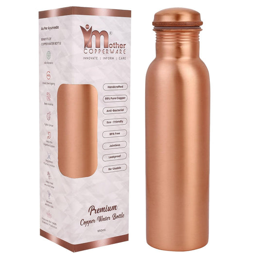 Mother Copperware Godavari Pure Copper Water Bottle -950ml I Leak-Proof, Ayurvedic Health Benefit Copper,Eco-Friendly Metal.