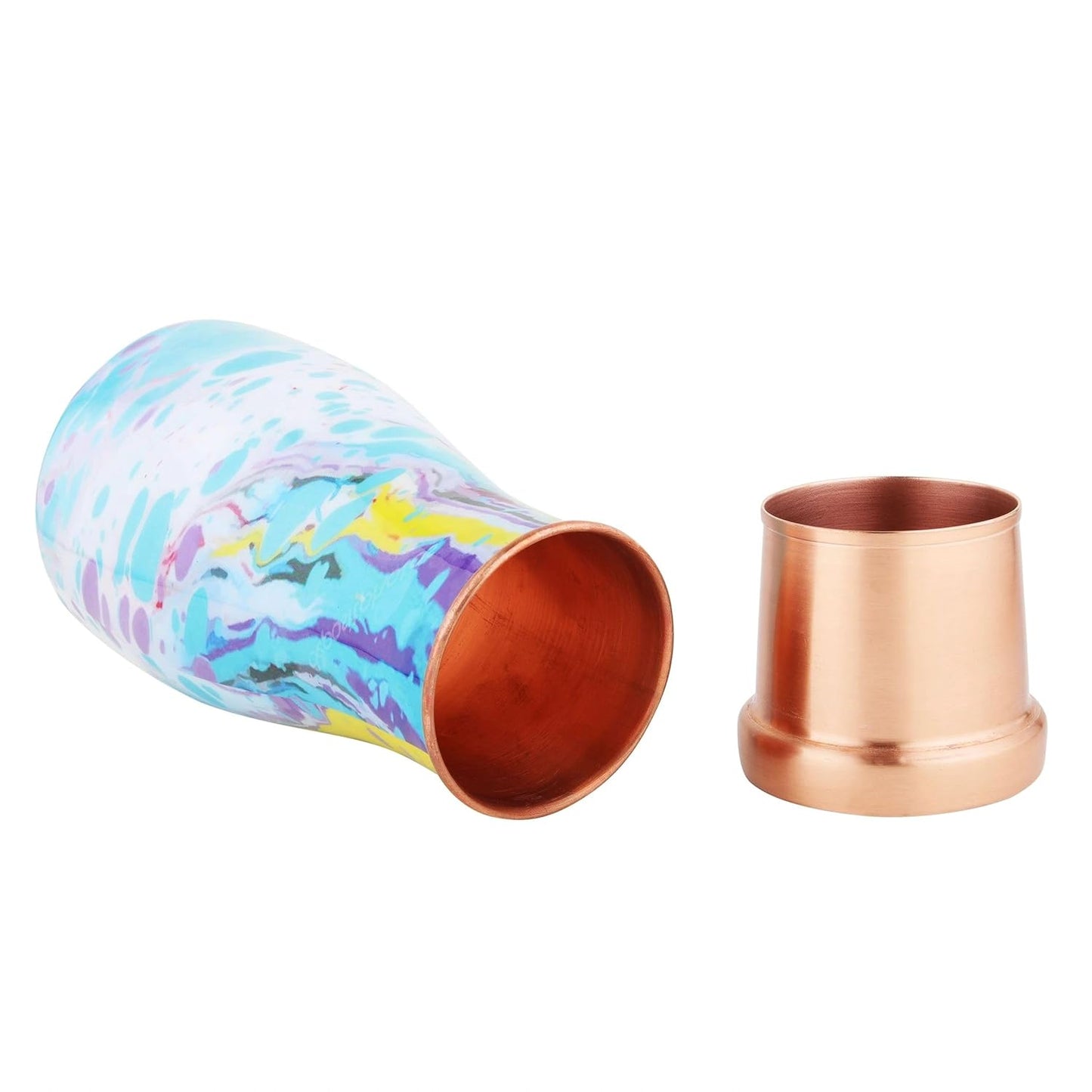 Mother Copperware Thames Pure Copper Carafe | Bedside Water Carafe | Carafe with Glass| Bedroom Jar | Bedside Carafes with Tumbler/Glass with Lid | with Lacqure Coating 1000 ML.