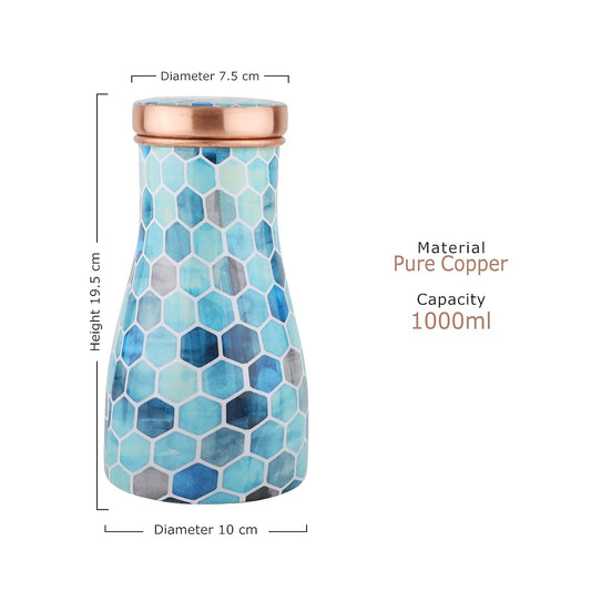 Mother Copperware Nile Pure Copper Carafe | Bedside Water Carafe | Carafe with Glass| Bedroom Jar | Bedside Carafes with Tumbler/Glass with Lid | with Lacqure Coating 1000 ML.