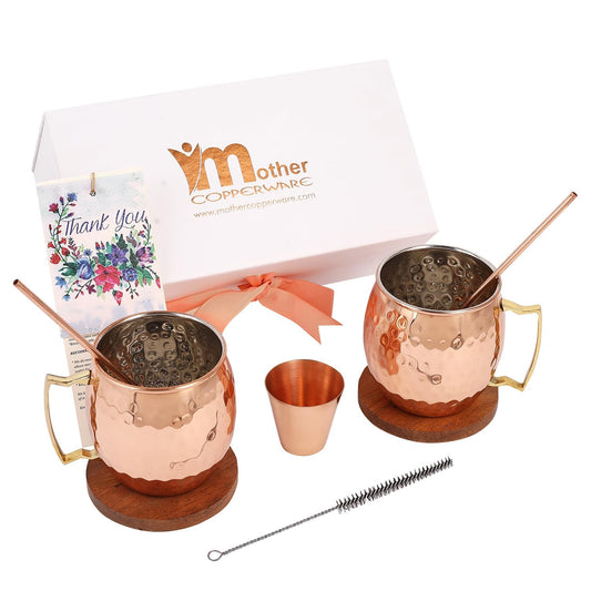 Mother copperware Ayurvedic Copper Mugs Gift Set – 450 ml (Set of 2) | Pure Copper and Handcrafted by Artisan | Health Benefits, Detox & Wellness Drinkware | Ideal for Gifting