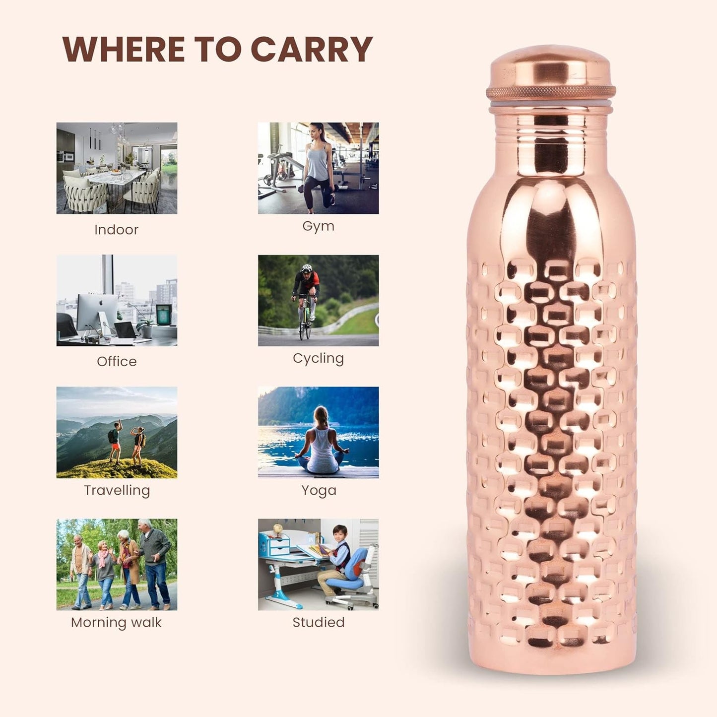 Mother Copperware Accu Copper Bottle, 950 ml, 1 Piece, Copper | Leak Proof | Eco-Friendly | Office Bottle | Gym Bottle | Yoga Bottle | Home | Kitchen | Hiking | Travel Bottle