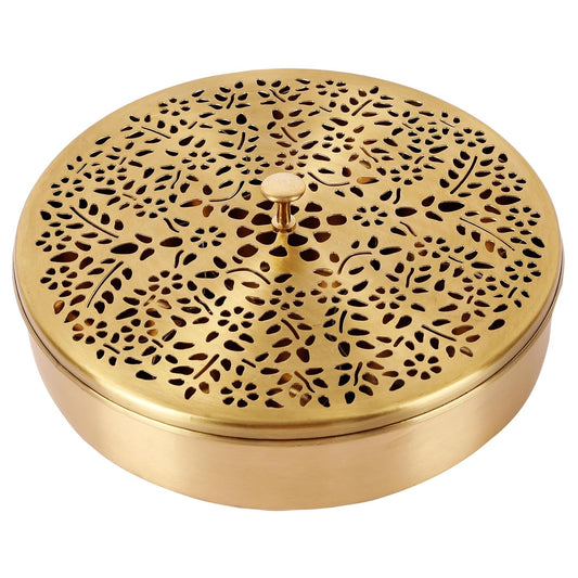 Mother copperware Nainital Brass Spice Box – Handcrafted Masala Dabba with 7 Containers (40ml Each) & Spoon | Traditional Brass Masala Box for Kitchen