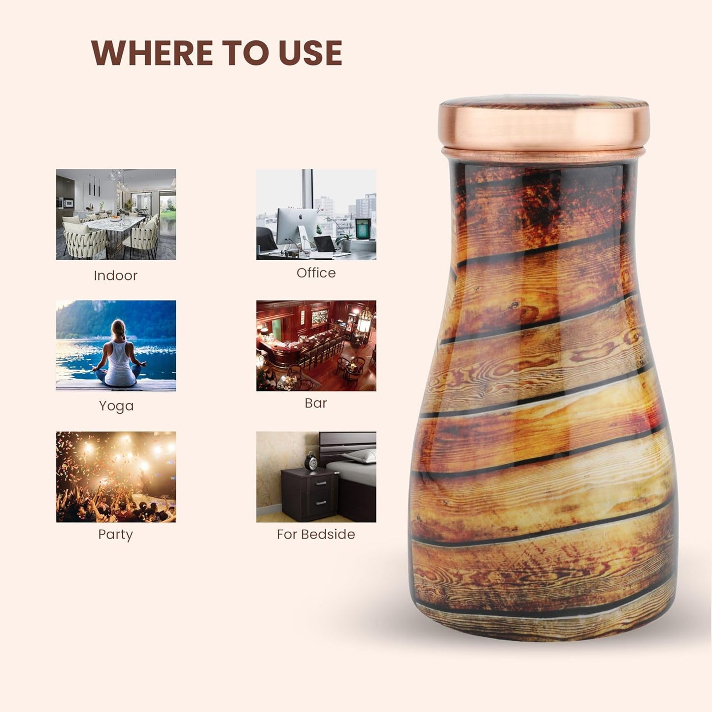 Mother Copperware Rhine Pure Copper Carafe | Bedside Water Carafe | Carafe with Glass| Bedroom Jar | Bedside Carafes with Tumbler/Glass with Lid | with Lacqure Coating 1000 ML.